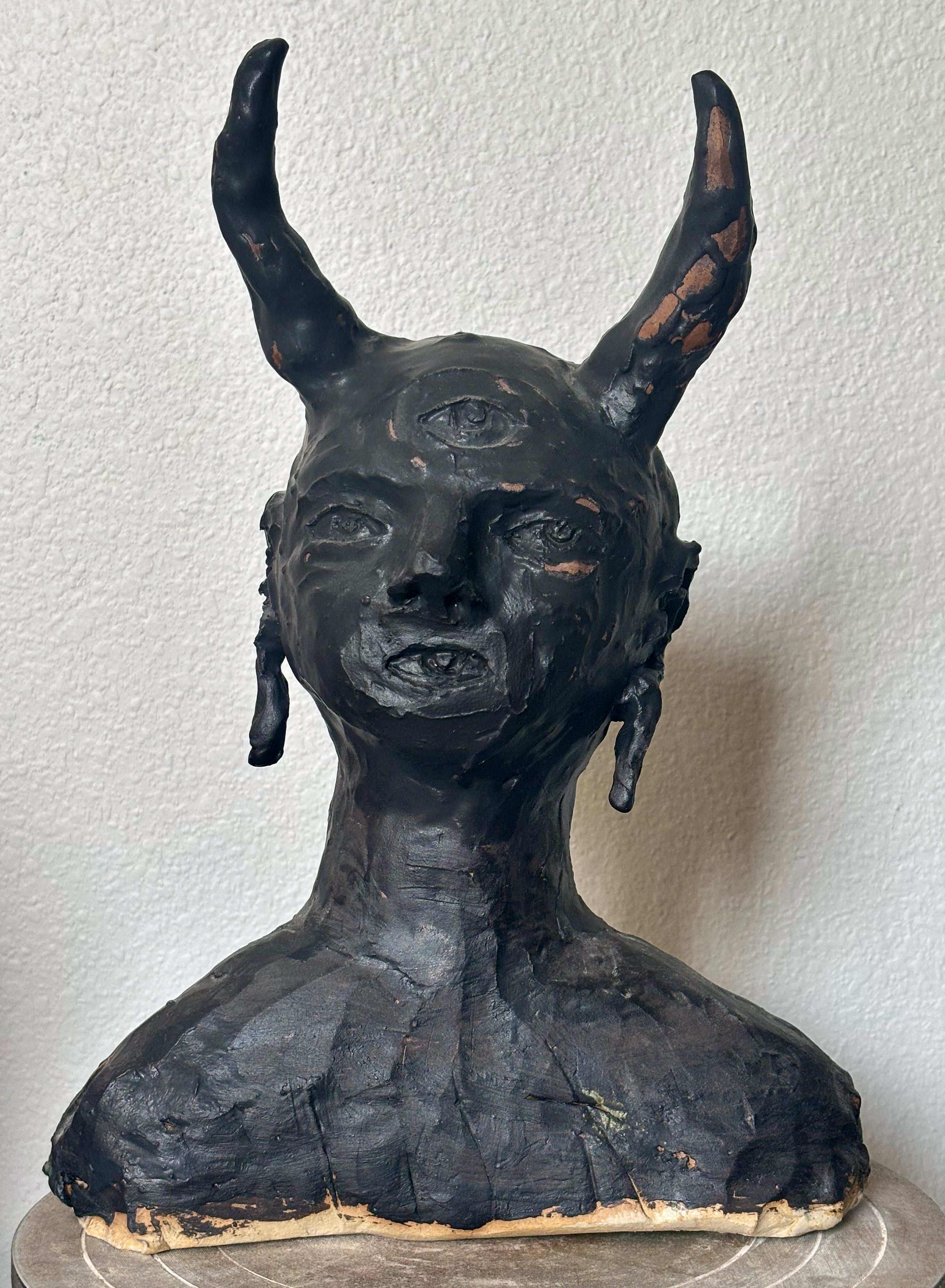 Fallen Watcher ceramic sculpture view